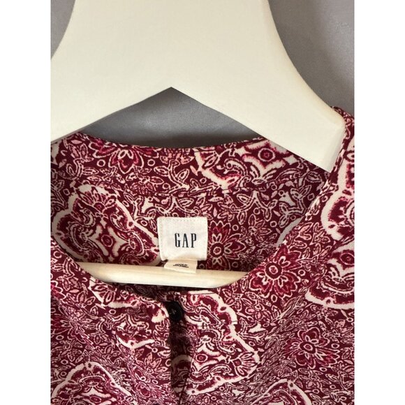 Gap Red Paisley Midi Dress S Drawstring Waist Long Sleeve Lightweight Casual - Picture 3 of 8
